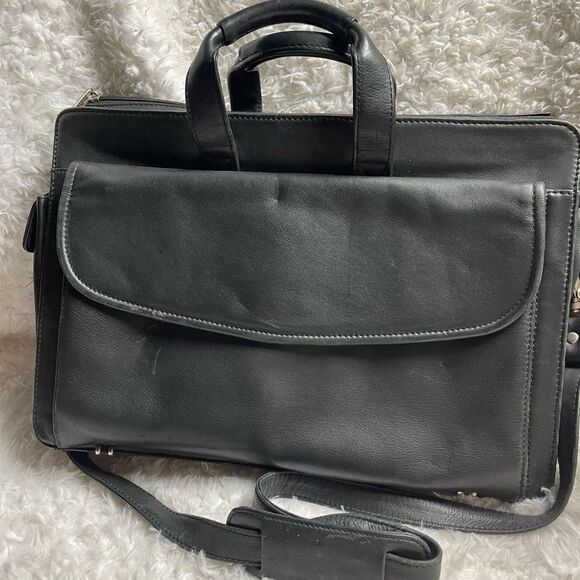 Bellino Black Soft Leather Business office Bag Adjustable Strap - Picture 2 of 13